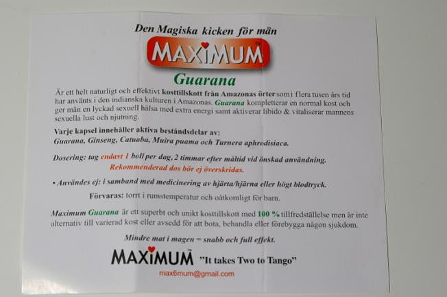 Billede af det ulovlige produkt: Maximum Guarana