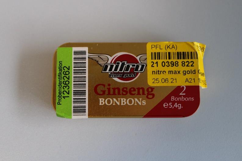Billede af det ulovlige produkt: Nitro max gold Ginseng Bonbons