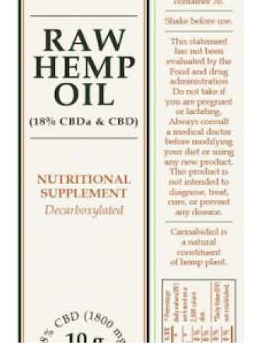 Billede af det ulovlige produkt: RAW Hemp Oil 18%